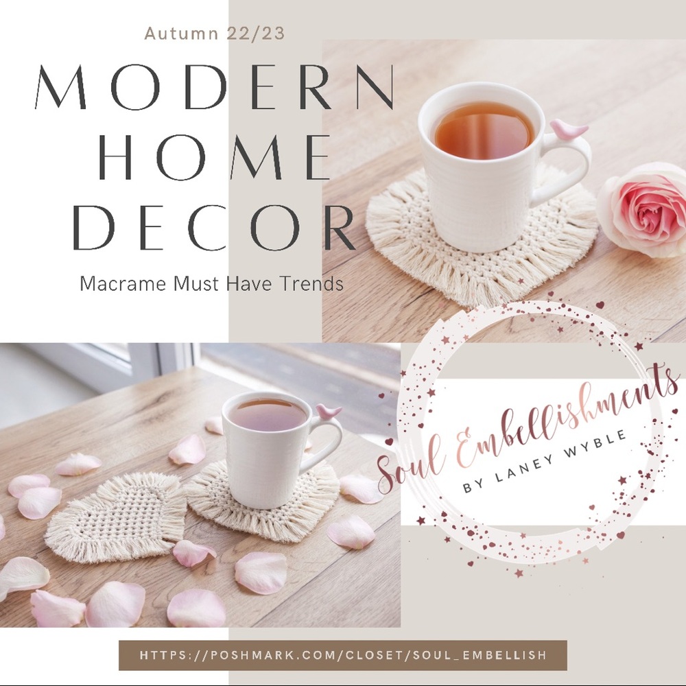 NEW: [4pc Set] Macrame Knotted w/♥️🌻BOHO Stylish Custom Made Woven Coasters Set